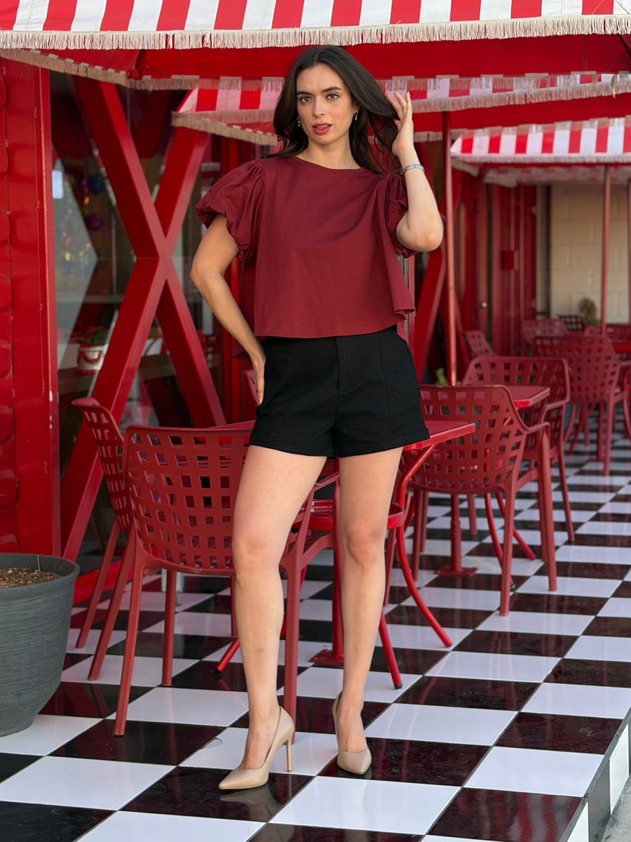 Blusa top casual con mangas abullonadas