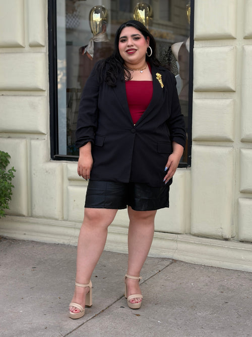 Blazer Oversized Negro con Broche Gold
