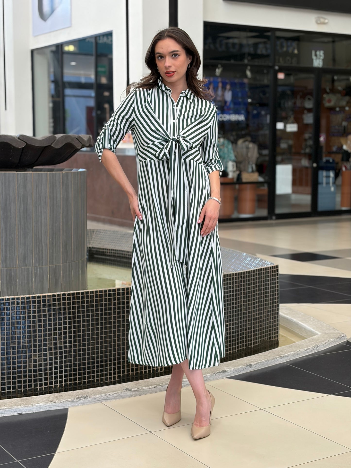 Vestido Camisero Rayas Esmeralda