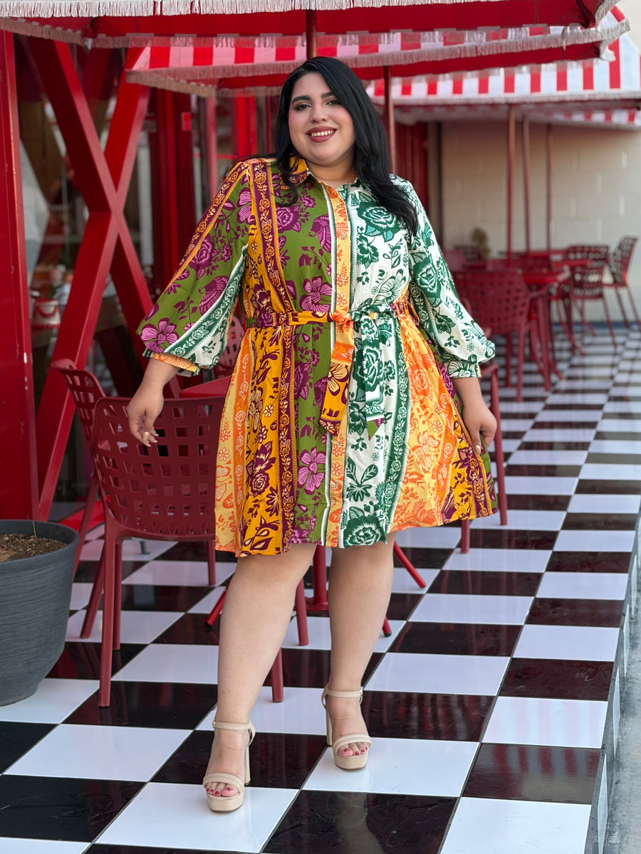 Vestido camisero de estampado botánico multicolor