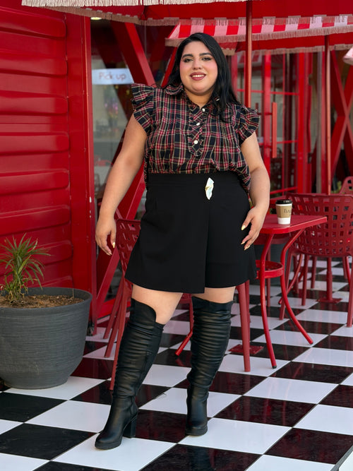 Blusa a Cuadros Múltiples con Holanes