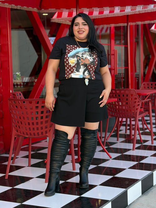 Playera gráfica con perrito y boina