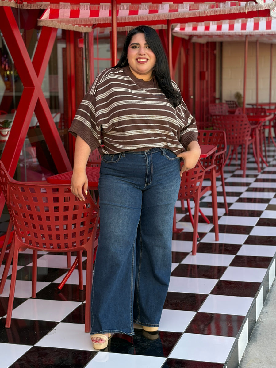 Blusa Marrón de Tejido de Punto a Rayas