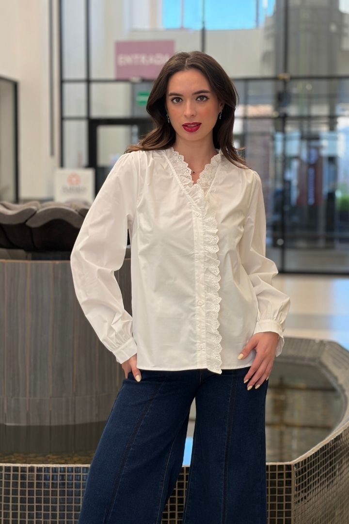 Blusa de Algodón con Broderie