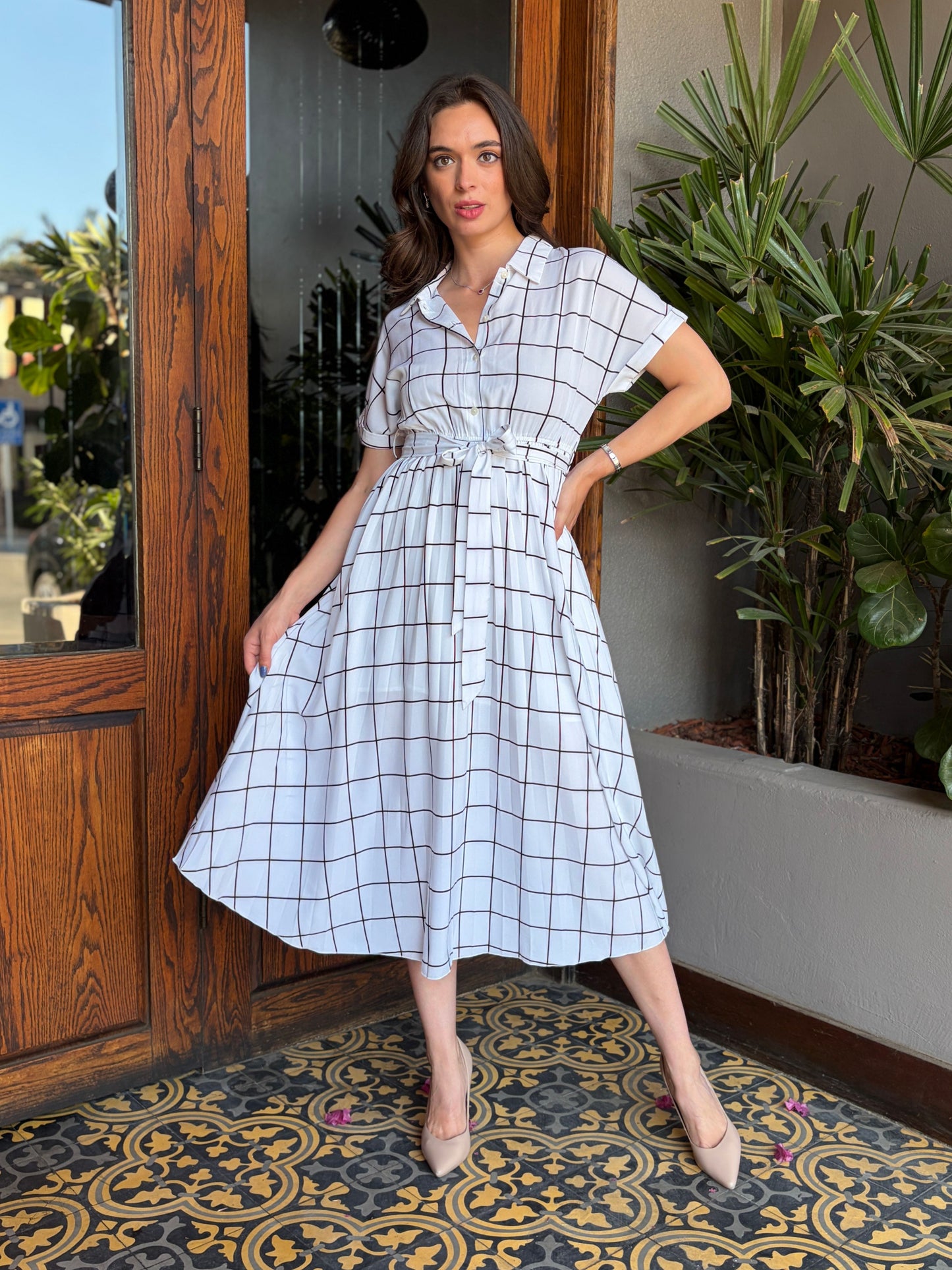 Vestido Midi Grid Pattern con Lazo