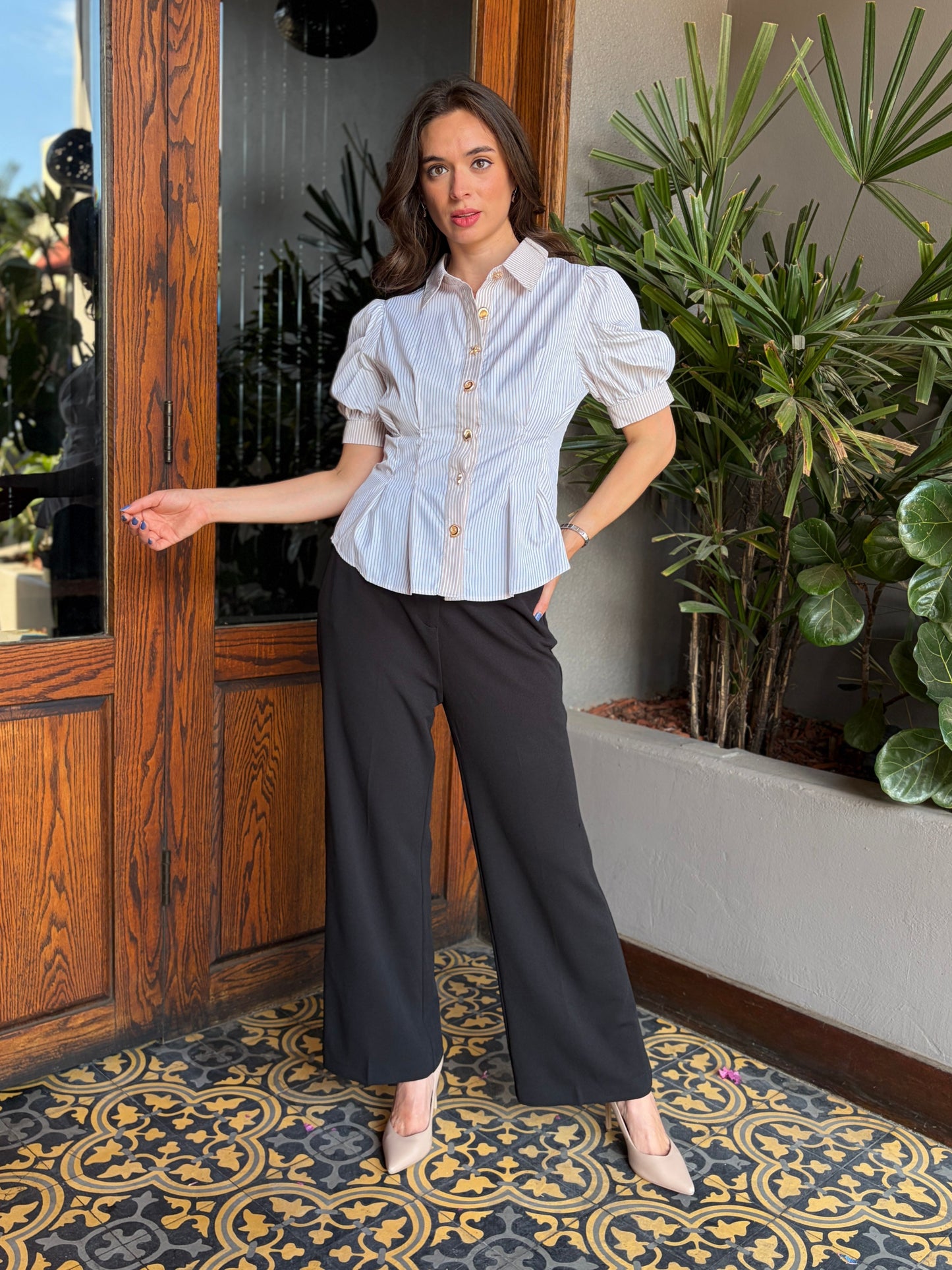 Camisa Riviera de Rayas con Botones Marinos