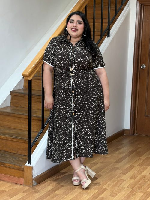 Vestido Midi Polka Dot Camisero