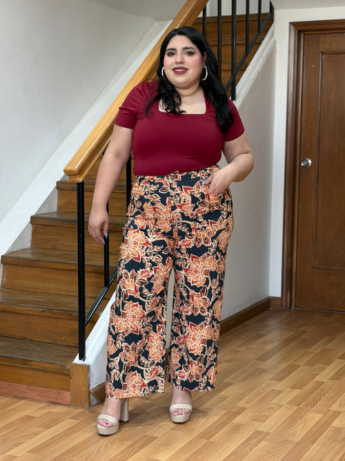 Pantalón Palazo Floral Warm Tones