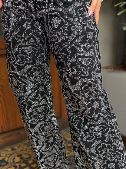 Pantalón Wide Leg Premium con Aplicación de Pedrería