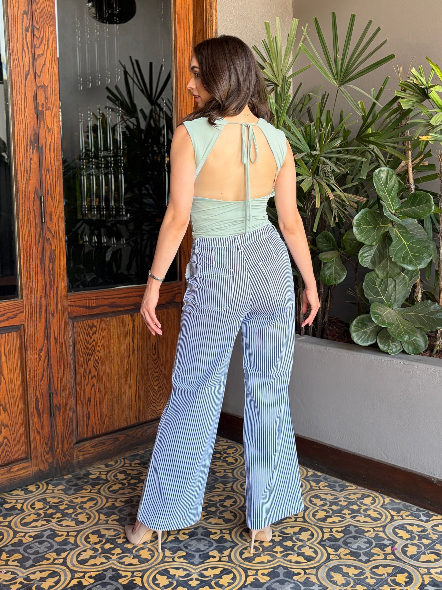 Pantalón de Mezclilla Ligera a Rayas