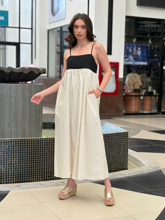 Vestido Largo Bicolor con Tirantes