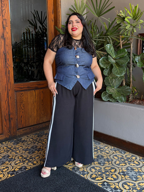 Pantalón Wide Leg con Franja Lateral Sporty Chic