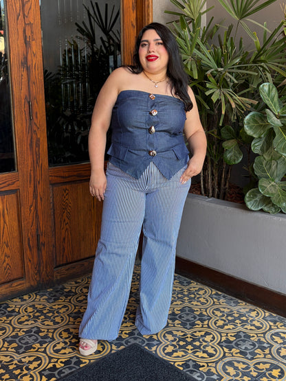 Corsé de Mezclilla Asimétrico Denim Blue