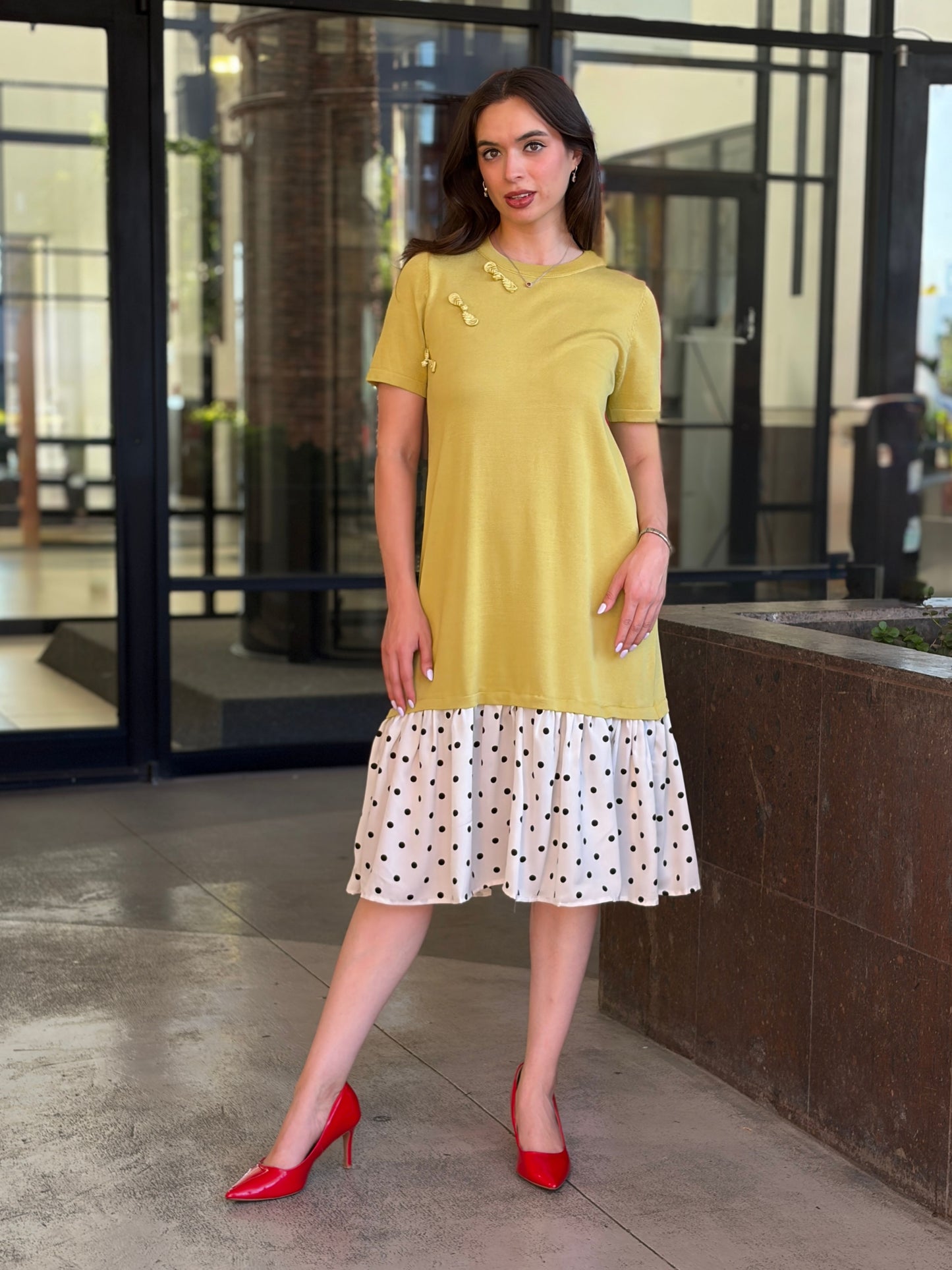 Vestido Combinado "Mustard & Dots"