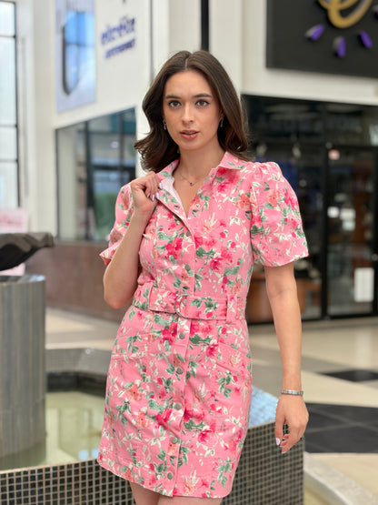 Vestido Mini Camisero Floral con Cinturón