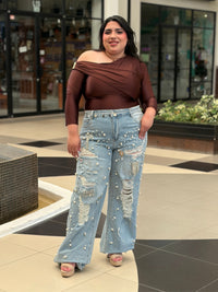 Blusa Asimétrica con Escote Caído