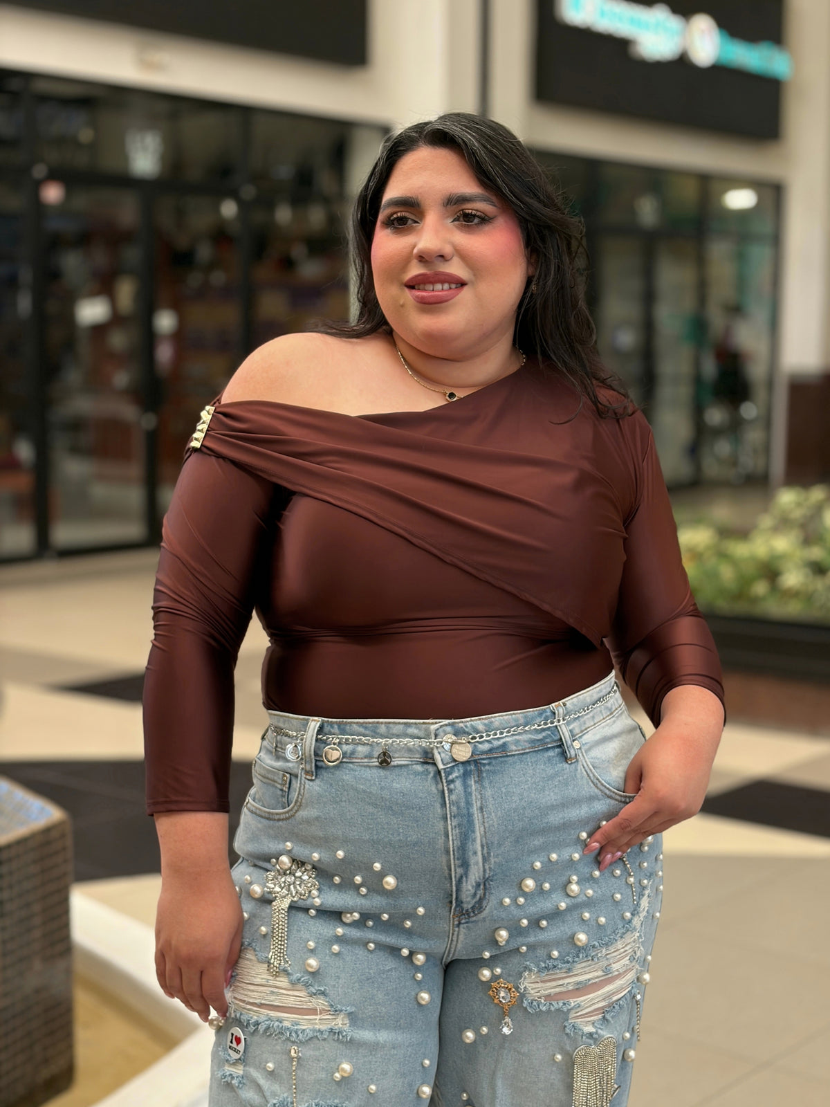 Blusa Asimétrica con Escote Caído