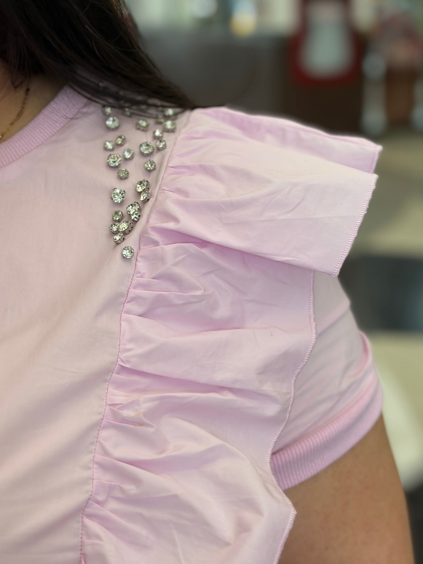 Blusa Casual Rosa con Olán Vertical Cascabel