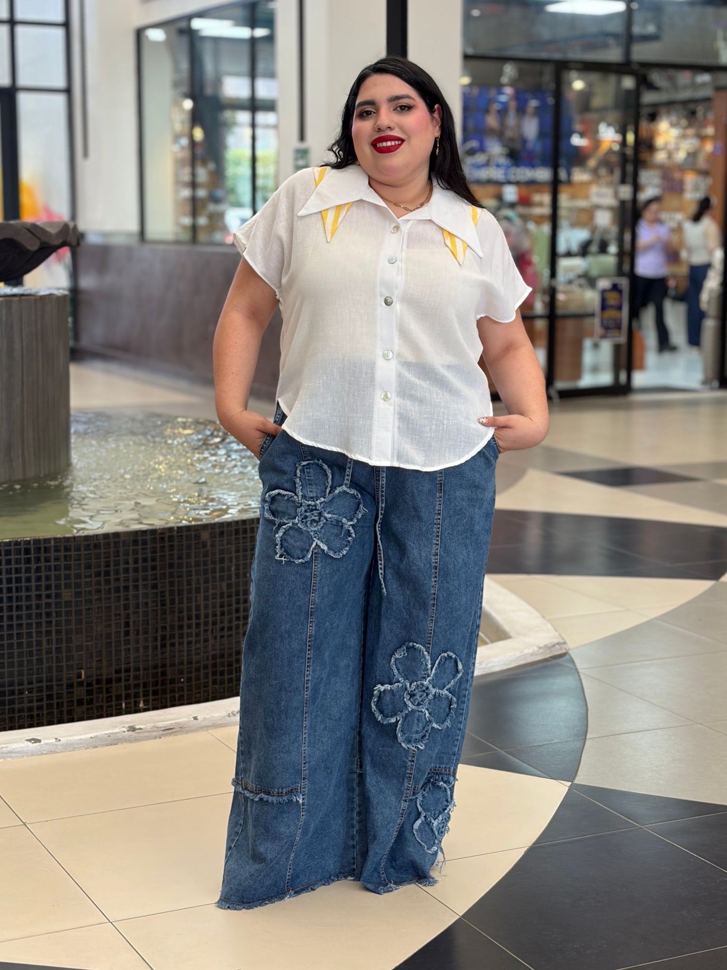 Blusa Camisera de Lino con Solapa Retro Amarilla