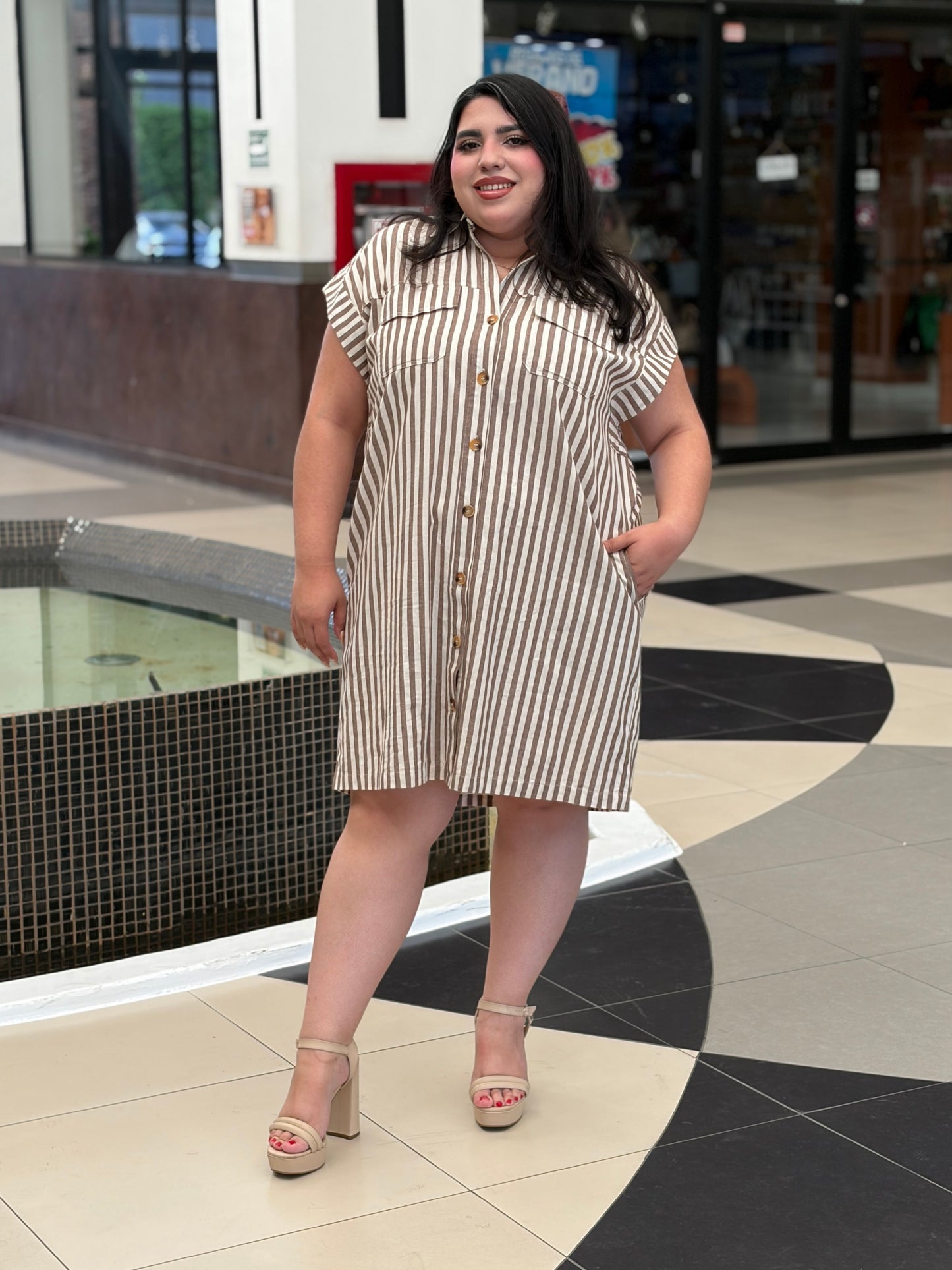 Vestido Camisero a Rayas Terracota