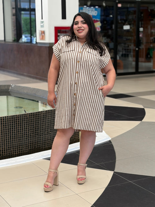 Vestido Camisero a Rayas Terracota