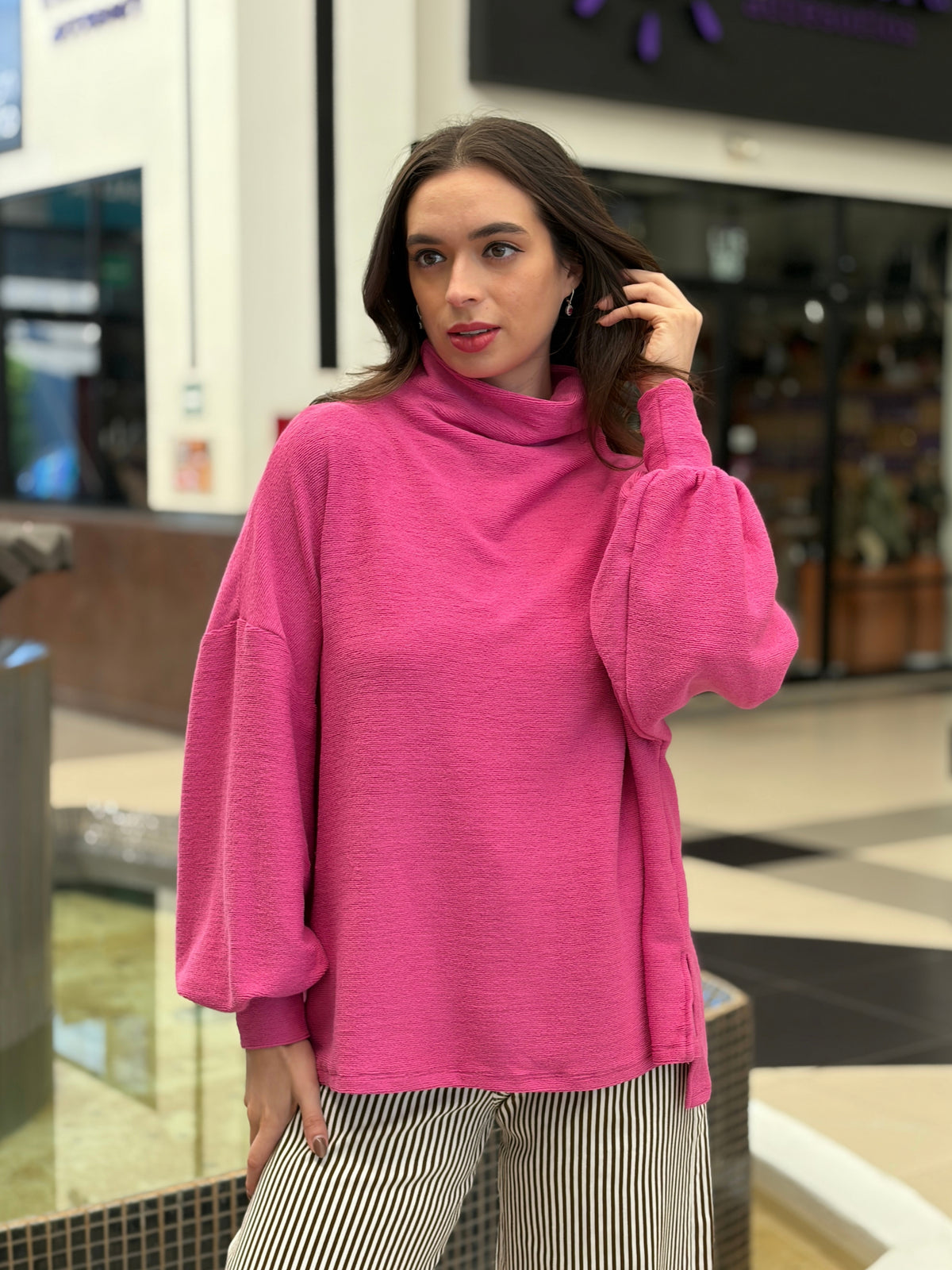 Blusa de Punto Suave de Cuello Volcado
