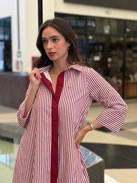 Vestido Maxi a Rayas Borgoña y Blanco