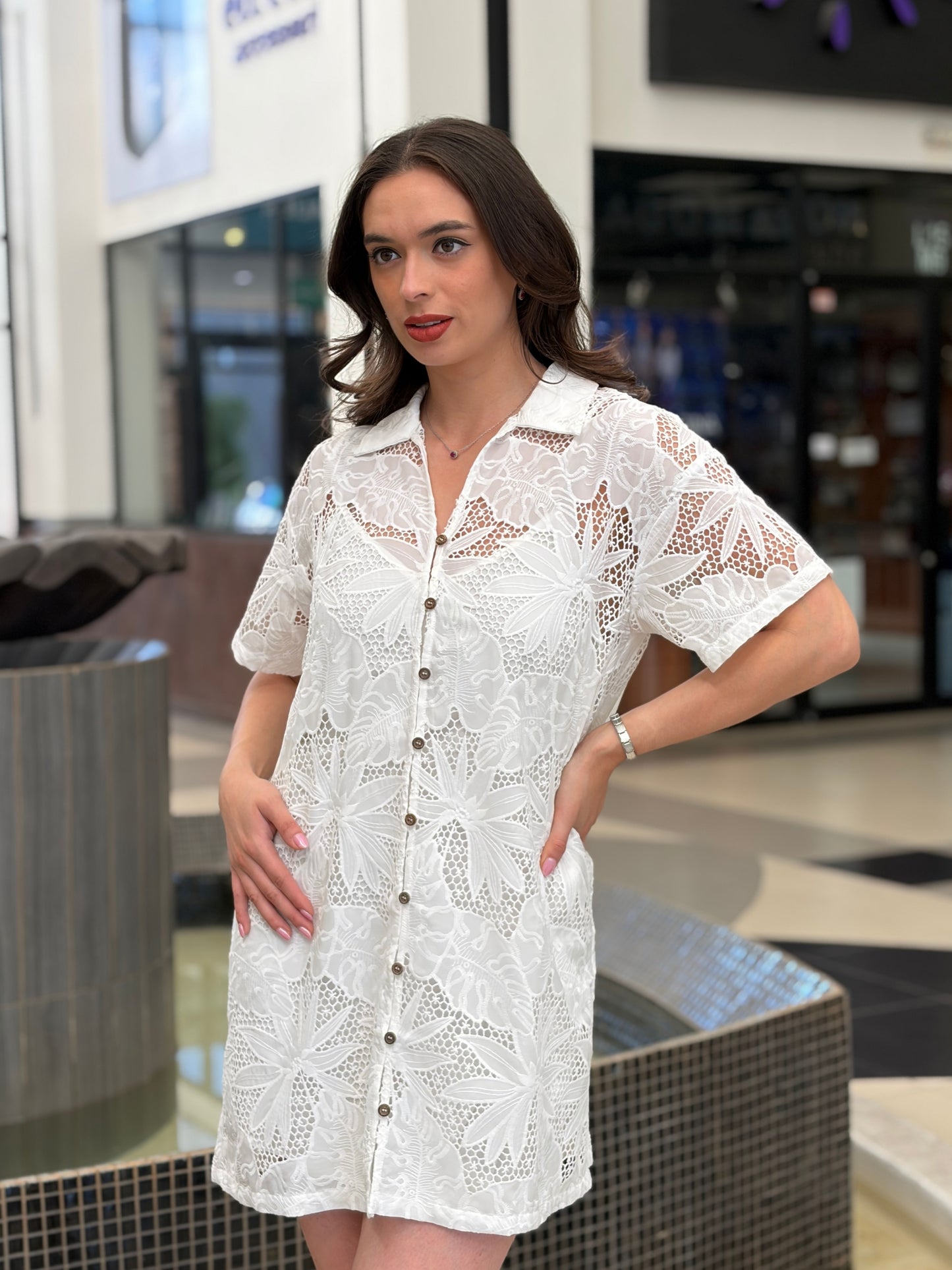 Vestido Shirt Encaje Tropical
