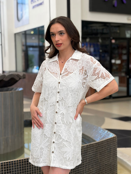 Vestido Shirt Encaje Tropical