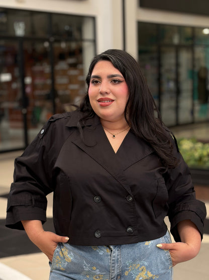 Chamarrina Cropped Estilo Trench Negra