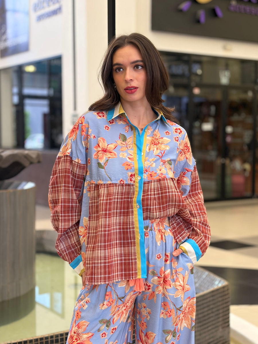 Conjunto Oversize Multi-Pattern Floral & Cuadros