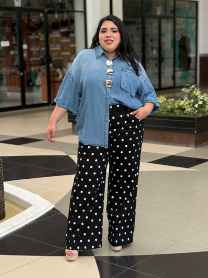 Blusa Denim Manga Corta con Botones Metálicos