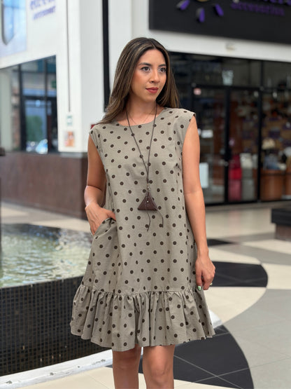 Vestido Tipo Túnica con Estampado Polka Dot y Accesorio