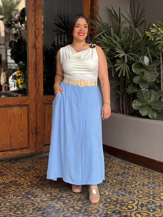 Falda Maxi Larga en Celeste