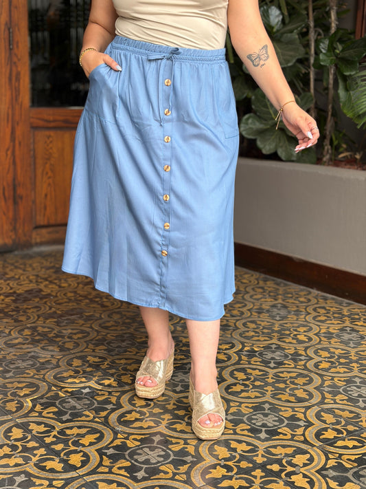Falda Midi Camisera con Botones de Madera