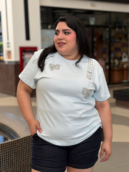 Playera con Moños de Pedrería