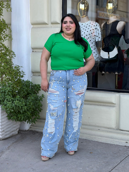 Pantalón Jeans con Perlas