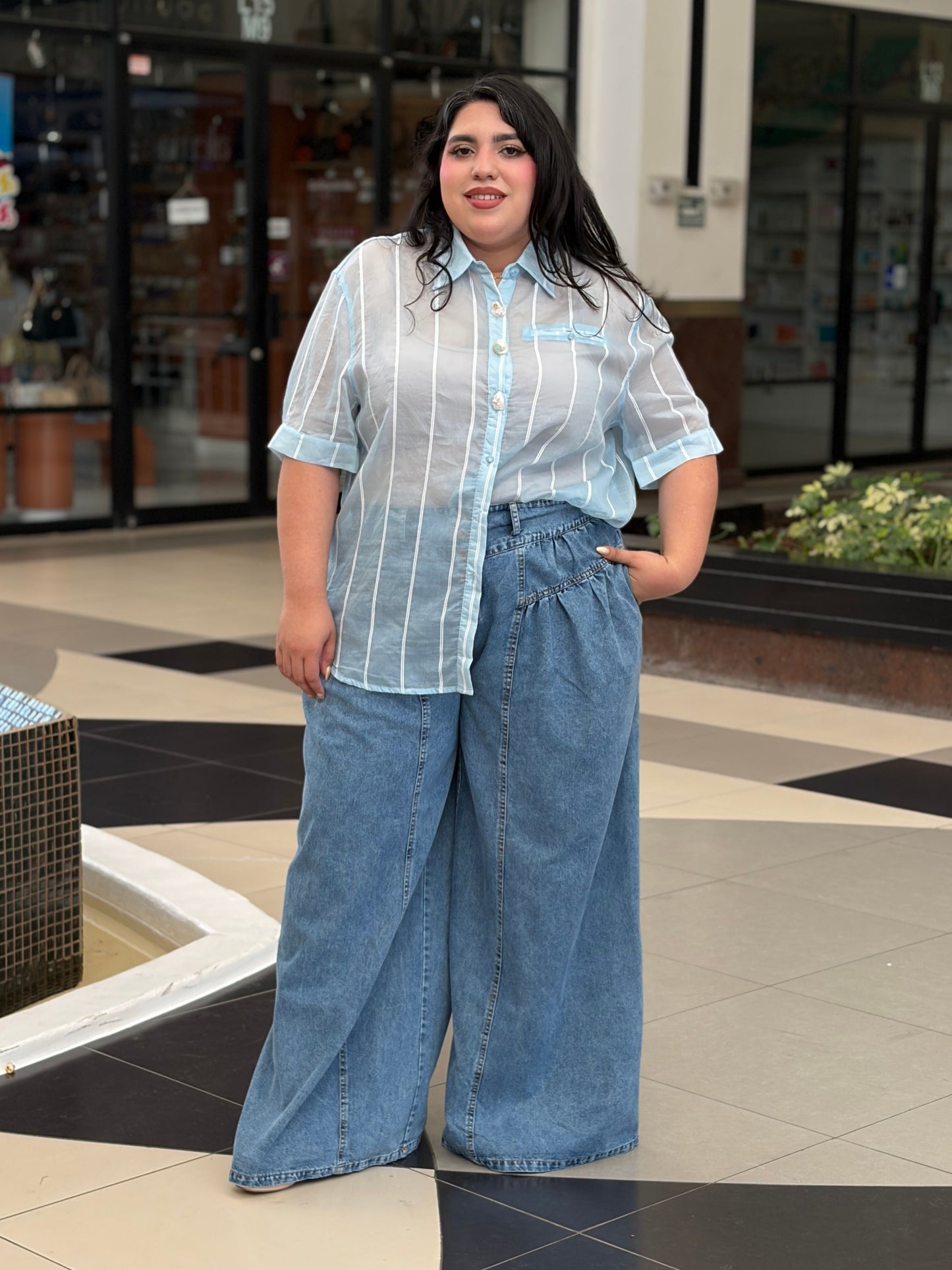 Camisa Delgado Rayada Azul y Blanco