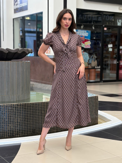 Vestido Corto Cuadros Café