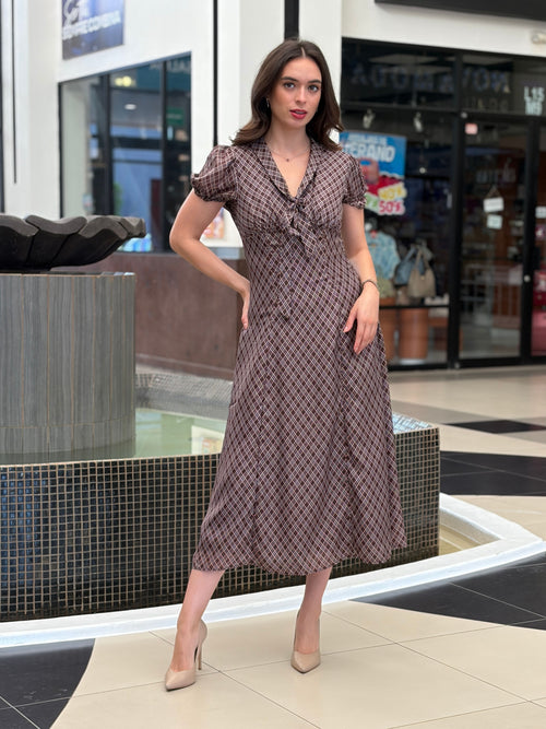 Vestido Corto Cuadros Café