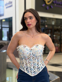 Bustier Corsé Floral con Apliques de Rosas