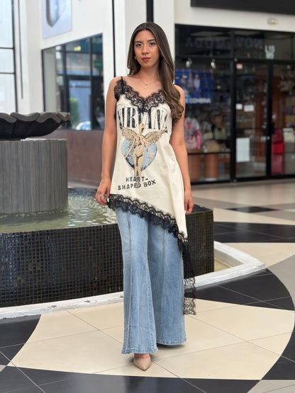 Blusa de Tirantes "Nirvana" con Escote de Encaje