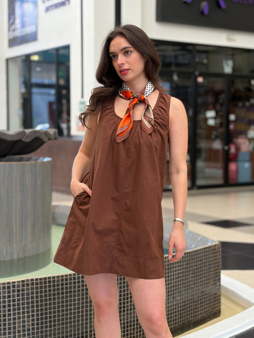 Vestido Corto Top Tirantes Marrón