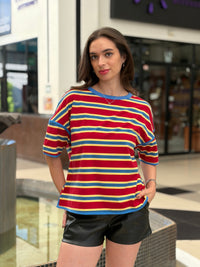 Camiseta Oversize a Rayas Multicolor