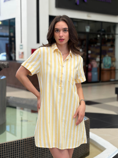 Blusa Camisera a Rayas Amarillas y Blancas