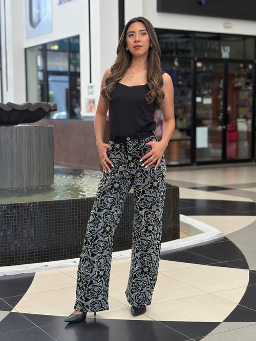 Pantalón Wide Leg Premium con Aplicación de Pedrería