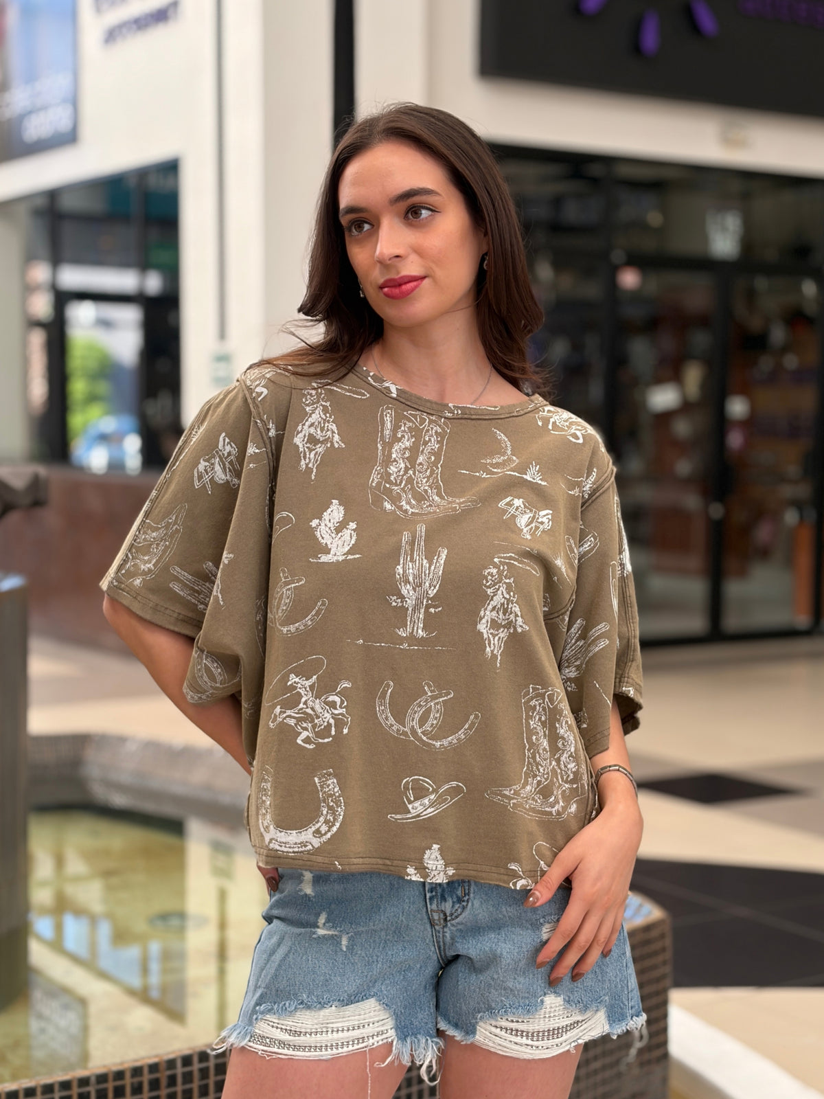 Blusa Holgada Estilo Western/Cowgirl