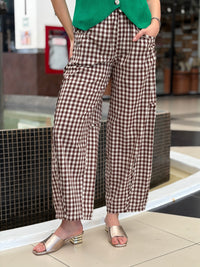 Pantalón Holgado Cuadros Vichy Café