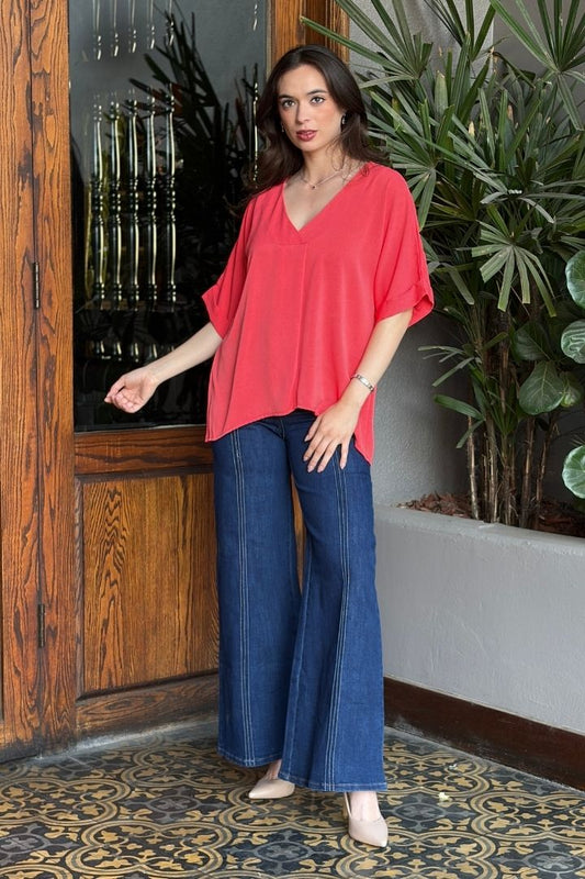 Blusa de Gasa con Escote en V