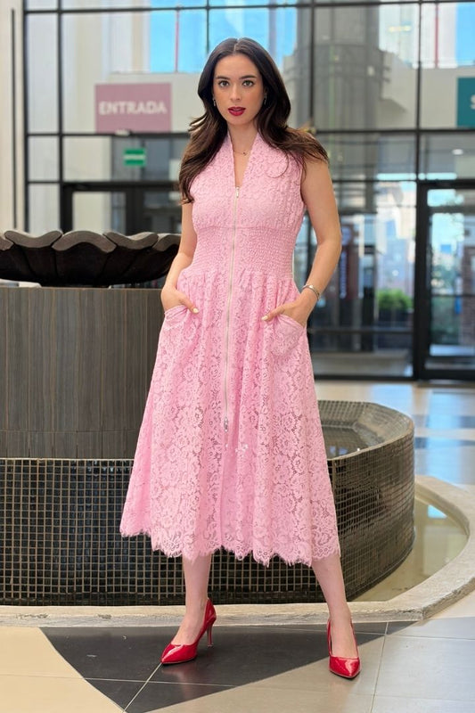 Vestido Lencero de Contraste Encaje